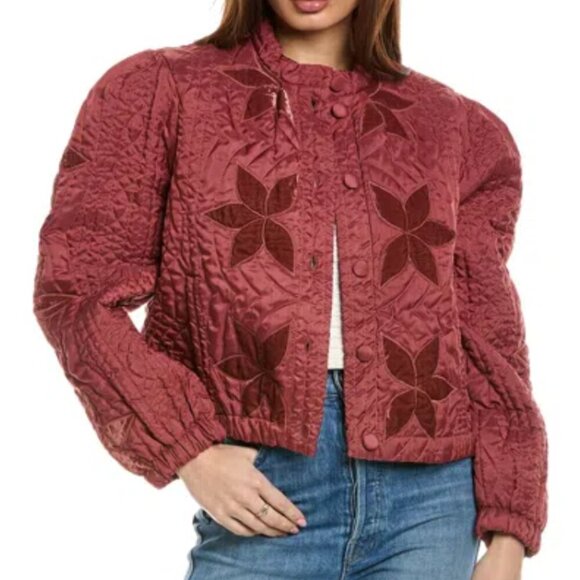 Free People Quinn Quilted Star Appliqué Jacket Cropped Boxy Oversized Rust Marsa - Picture 9 of 15